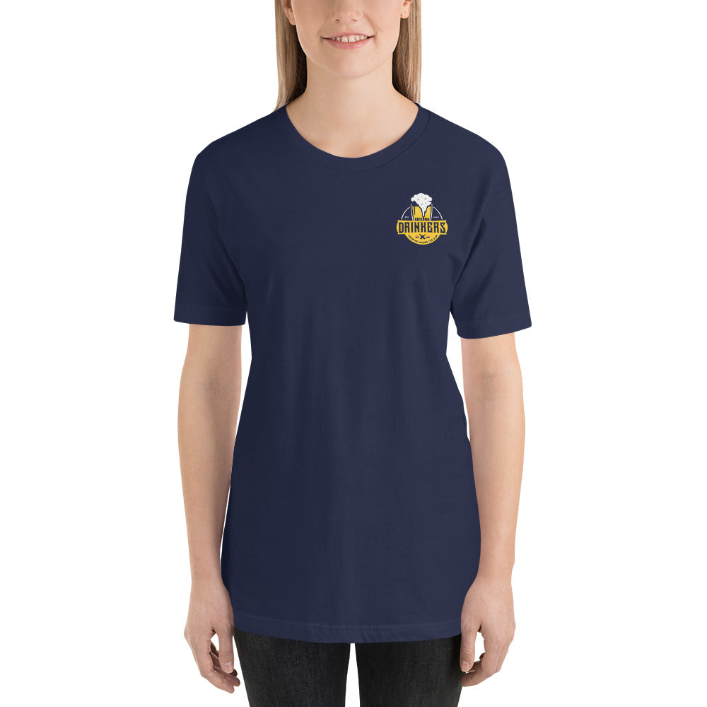 Short-sleeve unisex t-shirt with Arizona Drinkers logo on Front and Drinkers Text on Back