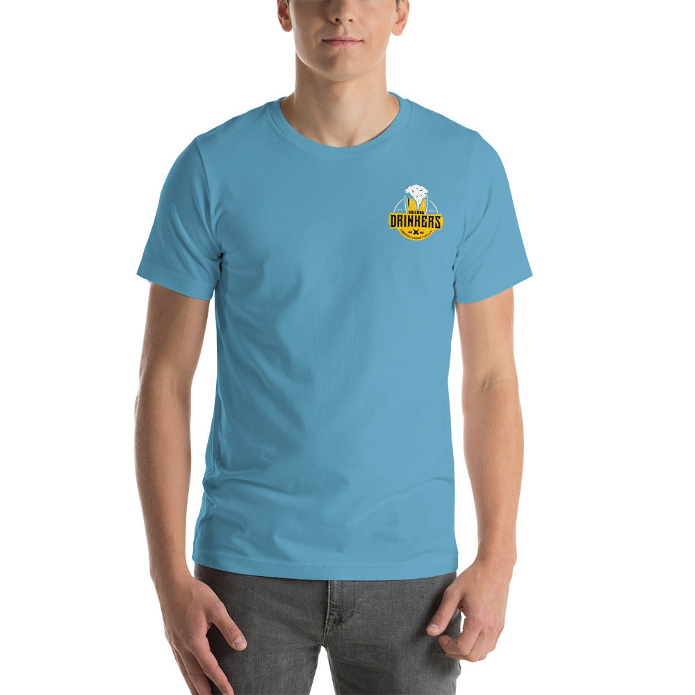 Short-Sleeve Unisex T-Shirt with Arizona Drinkers logo on left chest and Drinkers Text Back