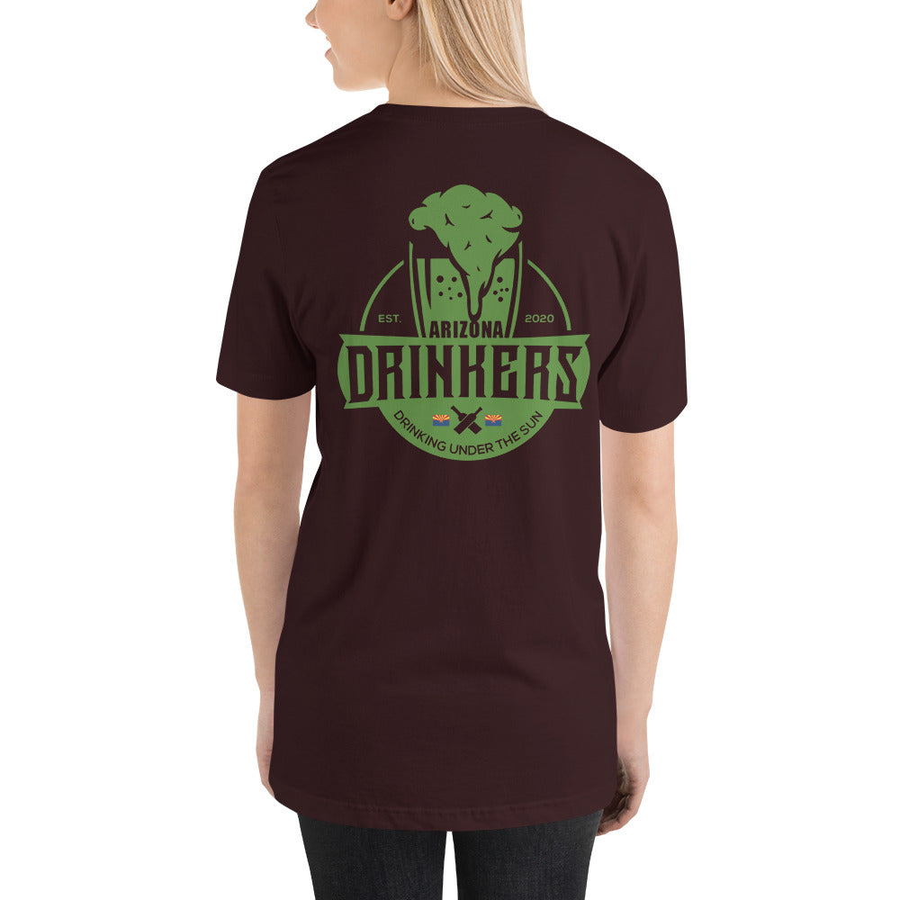 Short-Sleeve Unisex T-Shirt with Green Arizona Drinkers logo on Back