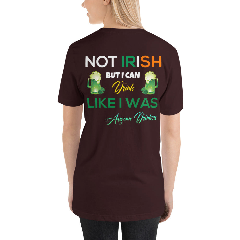 Short-Sleeve Unisex T-Shirt with Arizona Drinkers logo on Front and St Patrick's Text on back