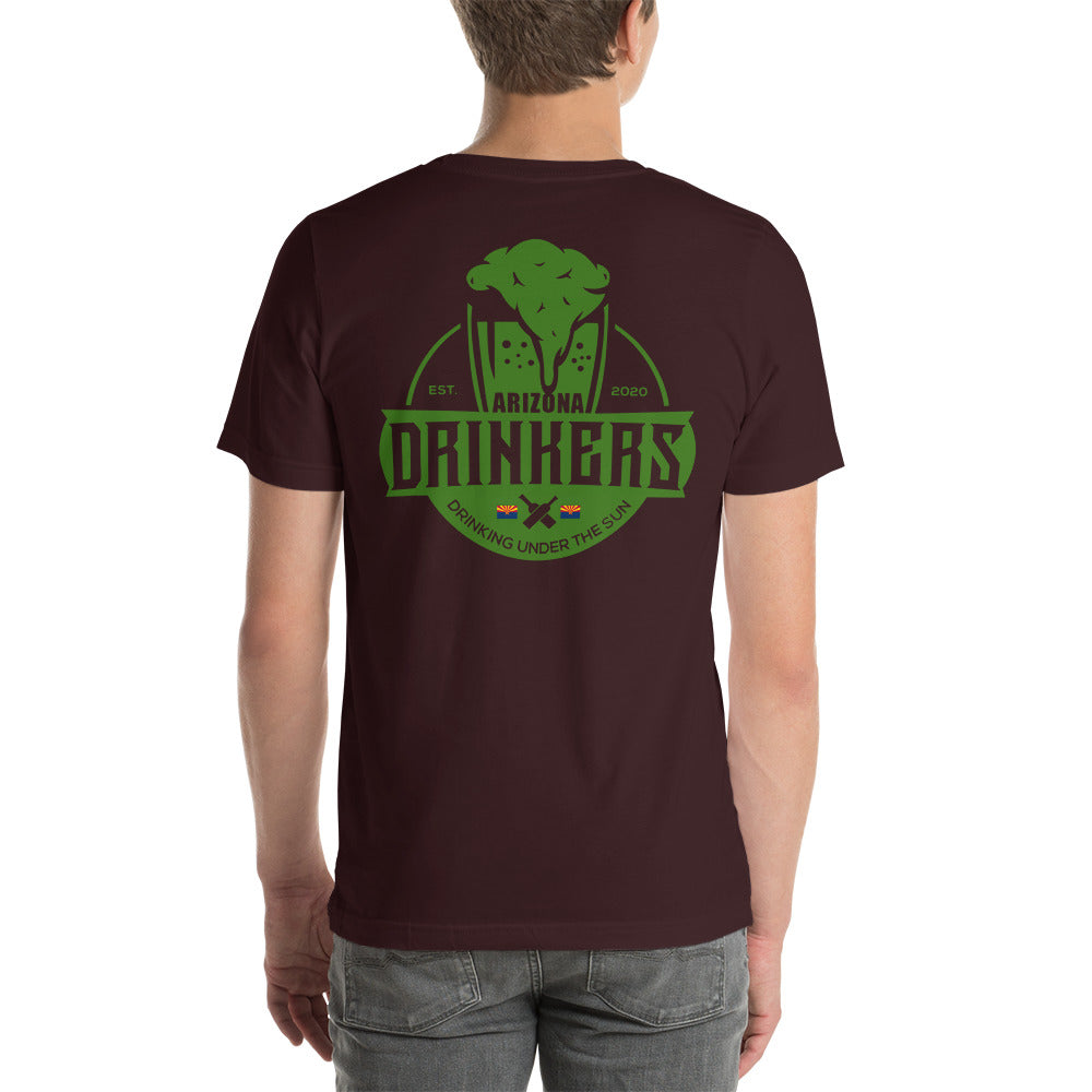 Short-Sleeve Unisex T-Shirt with Arizona Drinkers Text On Front and Arizona Drinkers Logo On Back