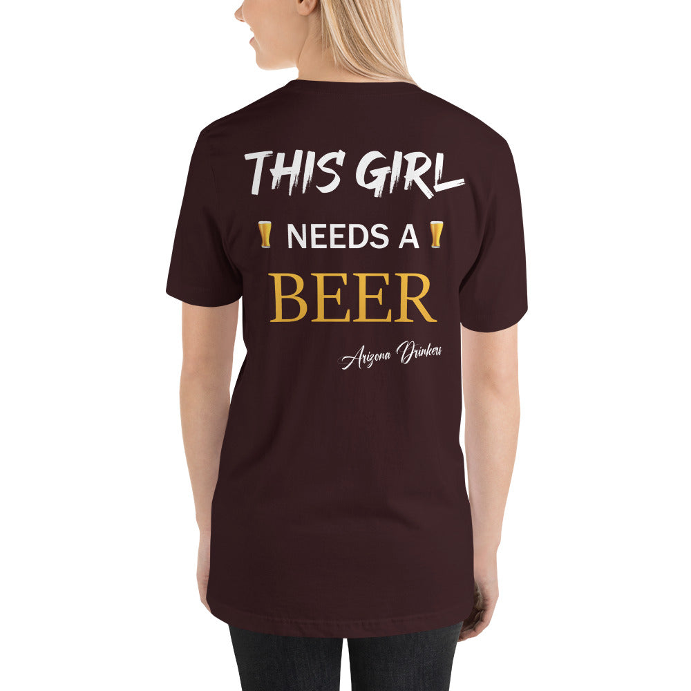 Unisex t-shirt with Arizona Drinkers logo on Front and Drinkers Text on Back
