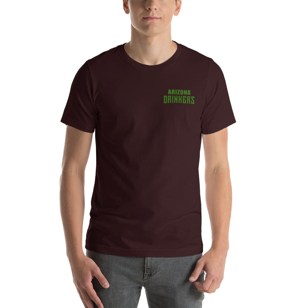 Short-Sleeve Unisex T-Shirt with Arizona Drinkers Text On Front and Arizona Drinkers Logo On Back