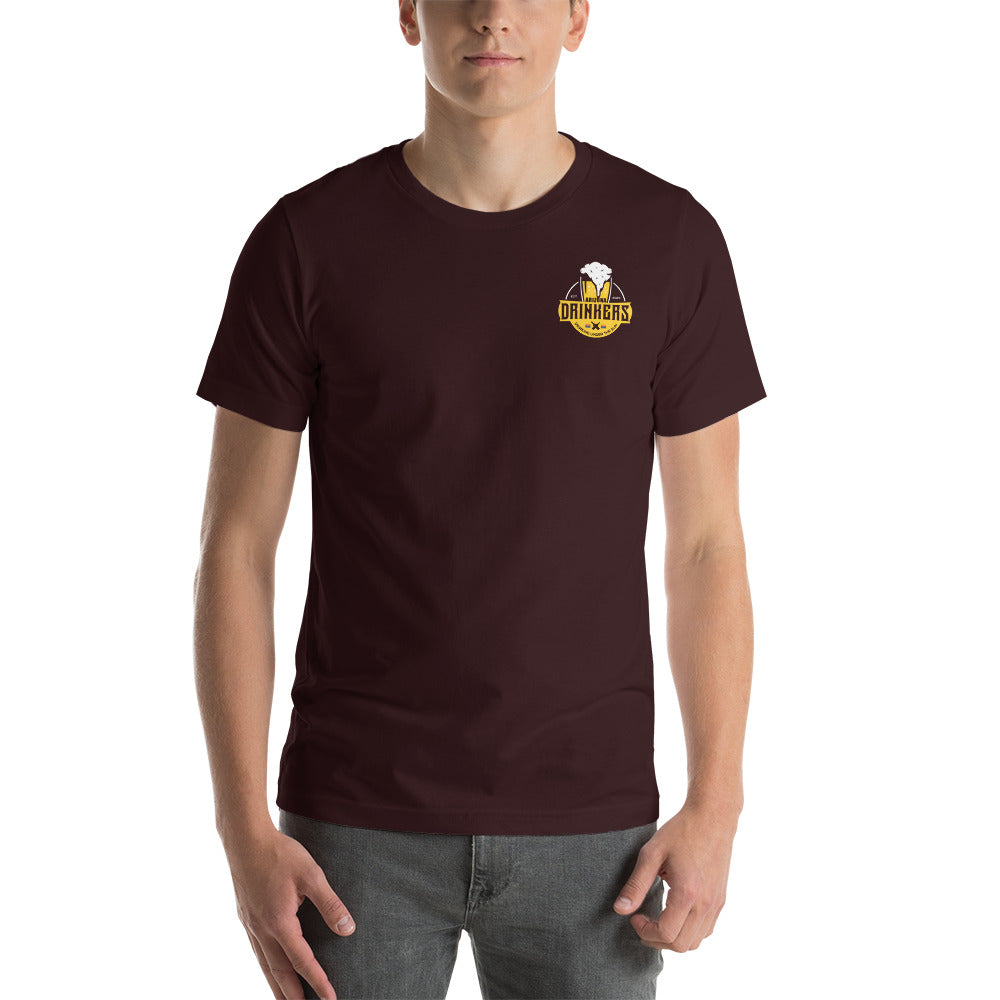 Unisex t-shirt with Arizona Drinkers Logo on Front and Drinkers Text on Back