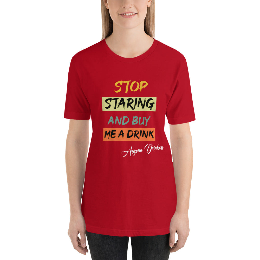 Short-sleeve unisex t-shirt with Arizona Drinkers Text on front