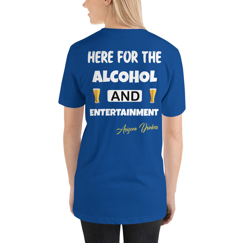 Unisex t-shirt with Arizona Drinkers Logo on Front and Drinkers Text on Back