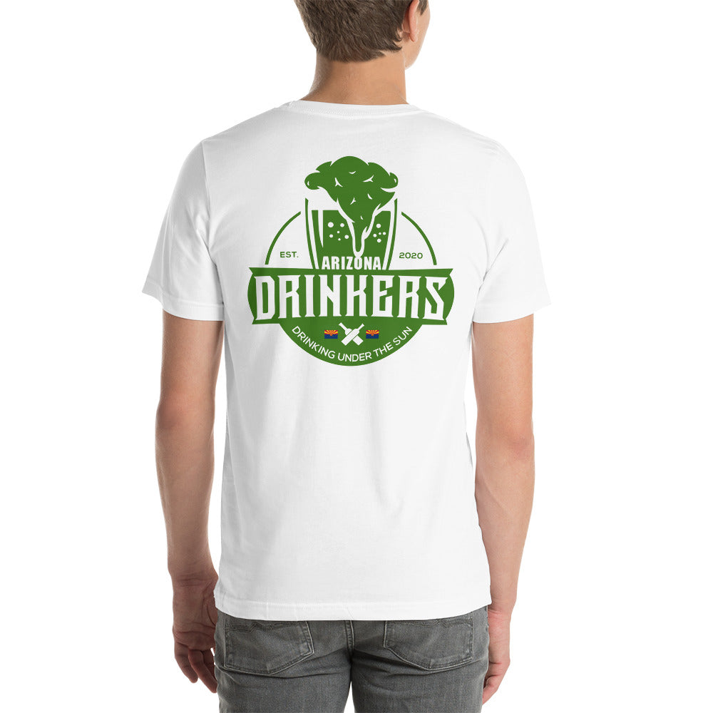 Short-Sleeve Unisex T-Shirt with Arizona Drinkers Text On Front and Arizona Drinkers Logo On Back