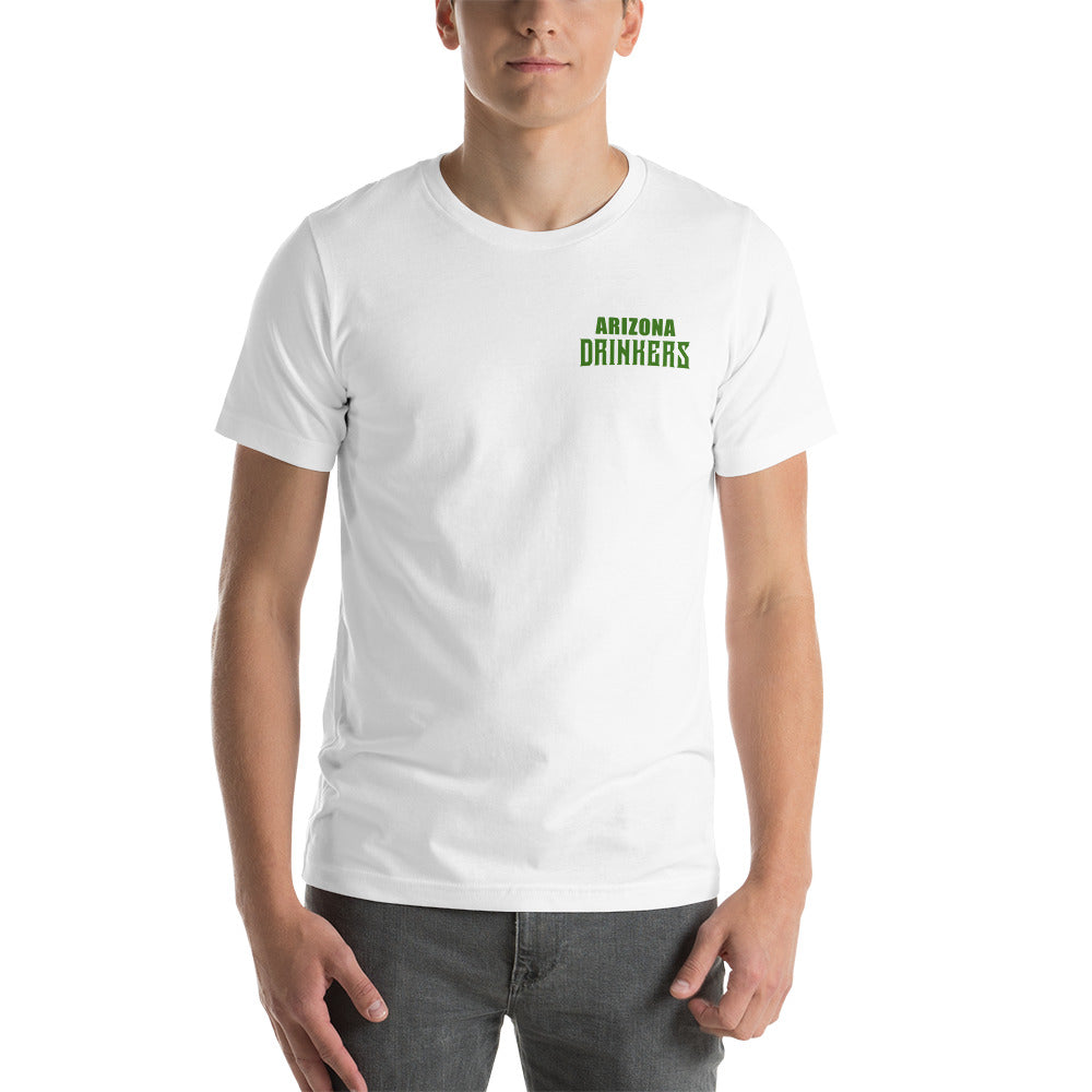 Short-Sleeve Unisex T-Shirt with Arizona Drinkers Text On Front and Arizona Drinkers Logo On Back