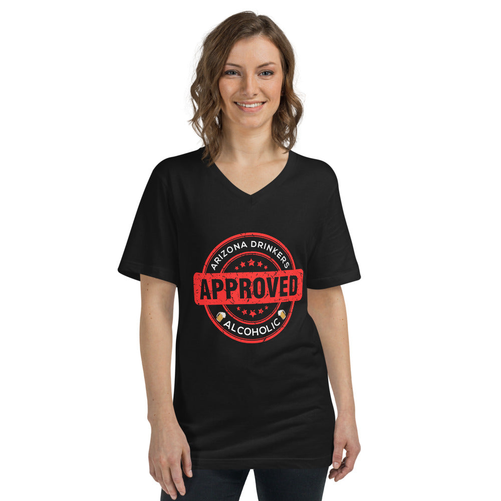 Unisex Short Sleeve V-Neck T-Shirt with Drinkers Text on Front