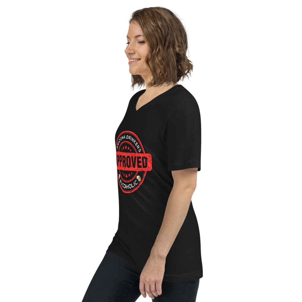 Unisex Short Sleeve V-Neck T-Shirt with Drinkers Text on Front
