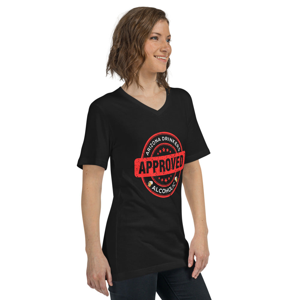 Unisex Short Sleeve V-Neck T-Shirt with Drinkers Text on Front