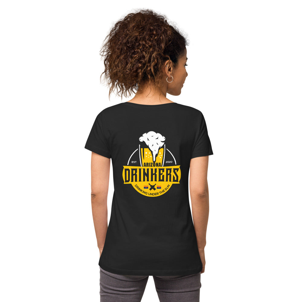 Women’s fitted v-neck t-shirt with Arizona Text on Front and logo on Back