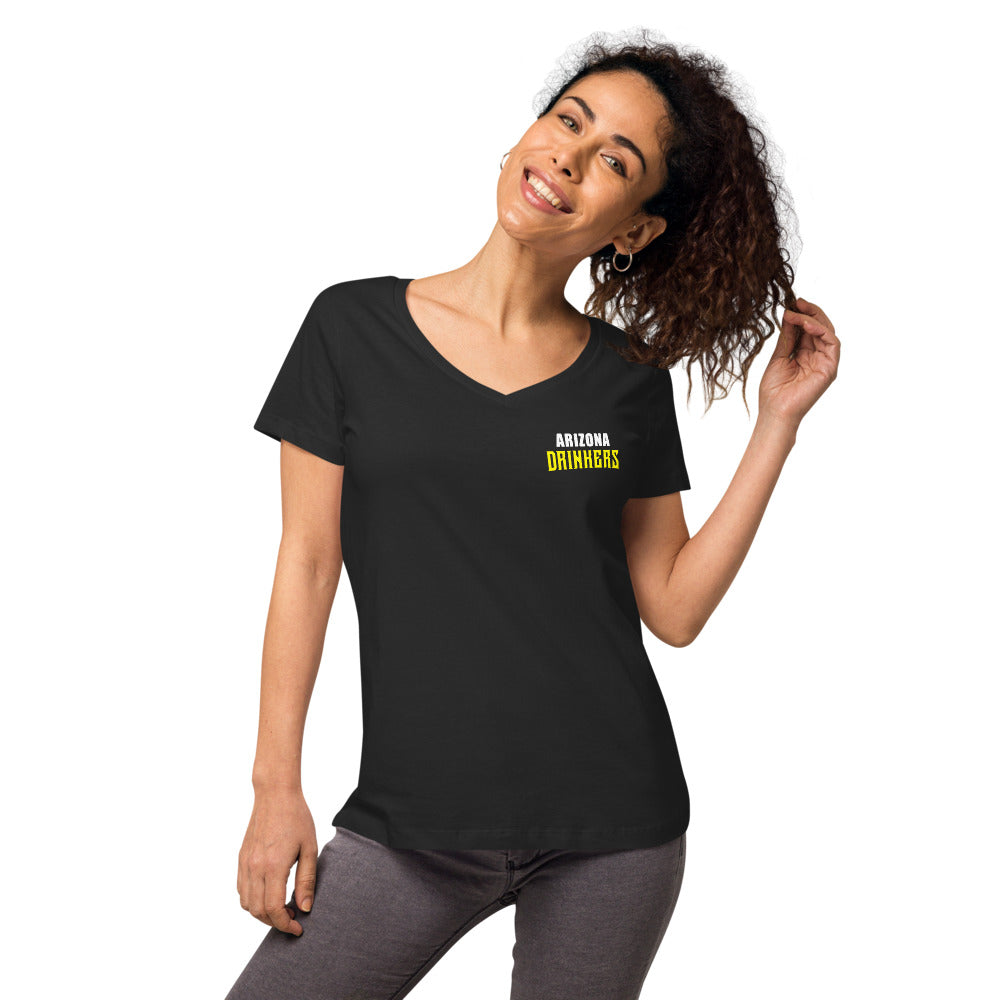 Women’s fitted v-neck t-shirt with Arizona Text on Front and logo on Back