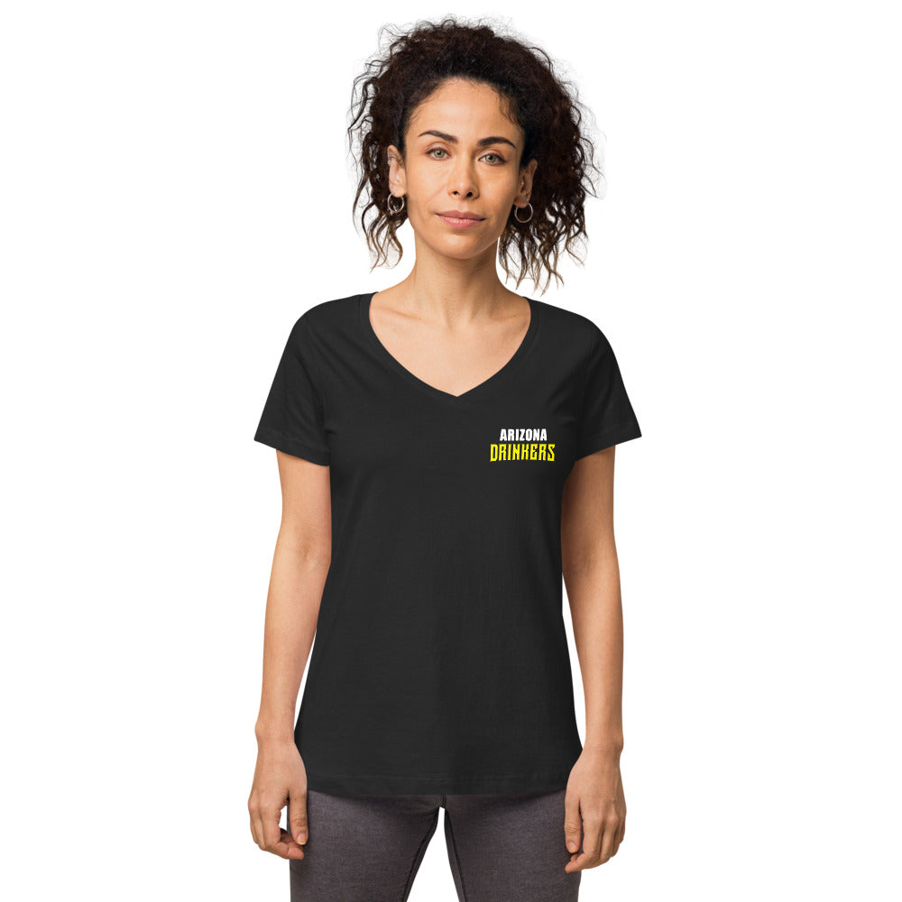 Women’s fitted v-neck t-shirt with Arizona Text on Front and logo on Back
