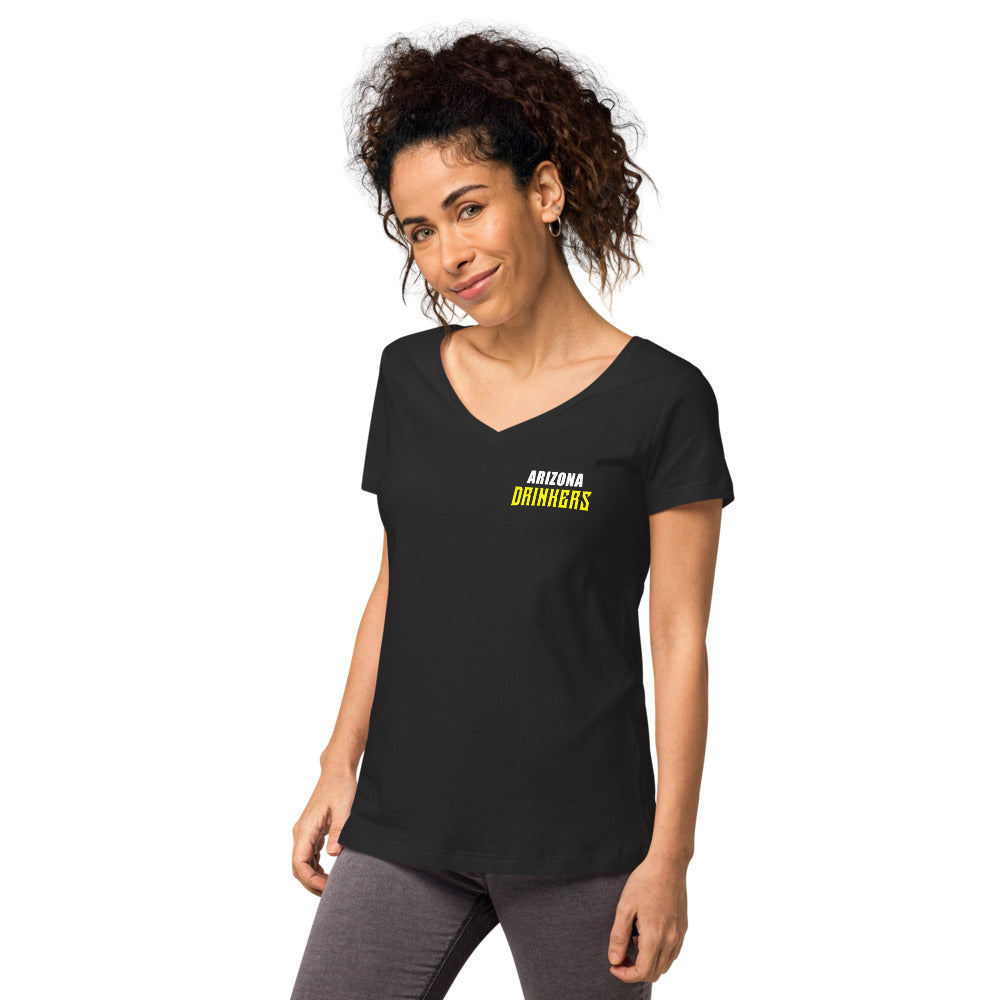 Women’s fitted v-neck t-shirt with Arizona Text on Front and logo on Back