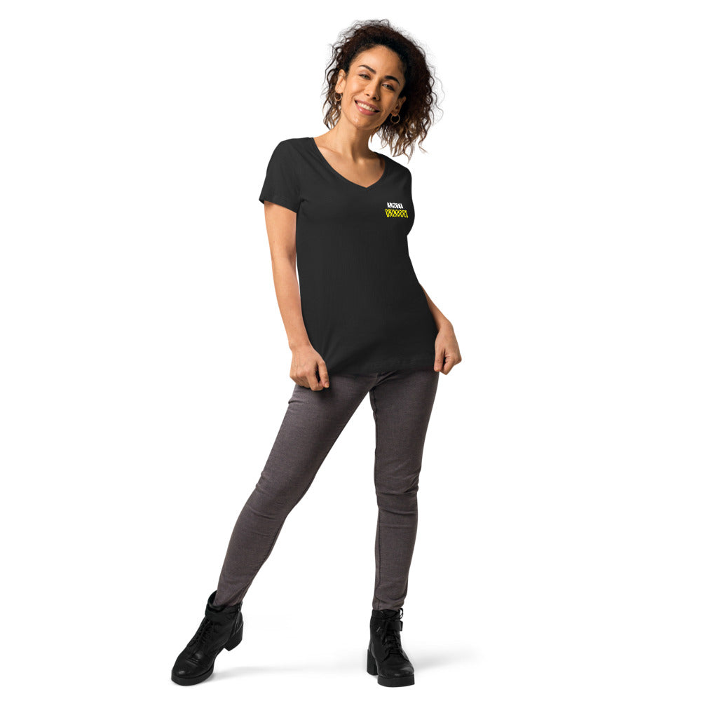 Women’s fitted v-neck t-shirt with Arizona Text on Front and logo on Back