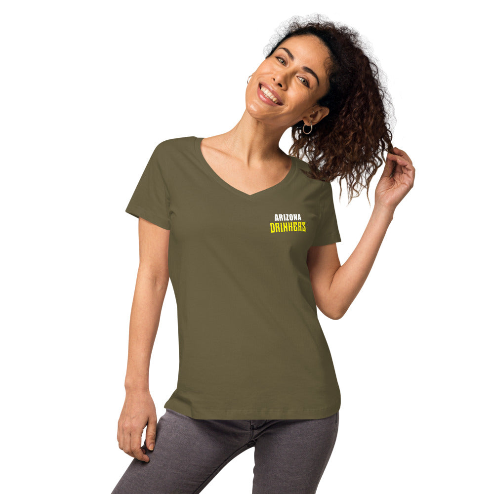 Women’s fitted v-neck t-shirt with Arizona Text on Front and Logo on Back