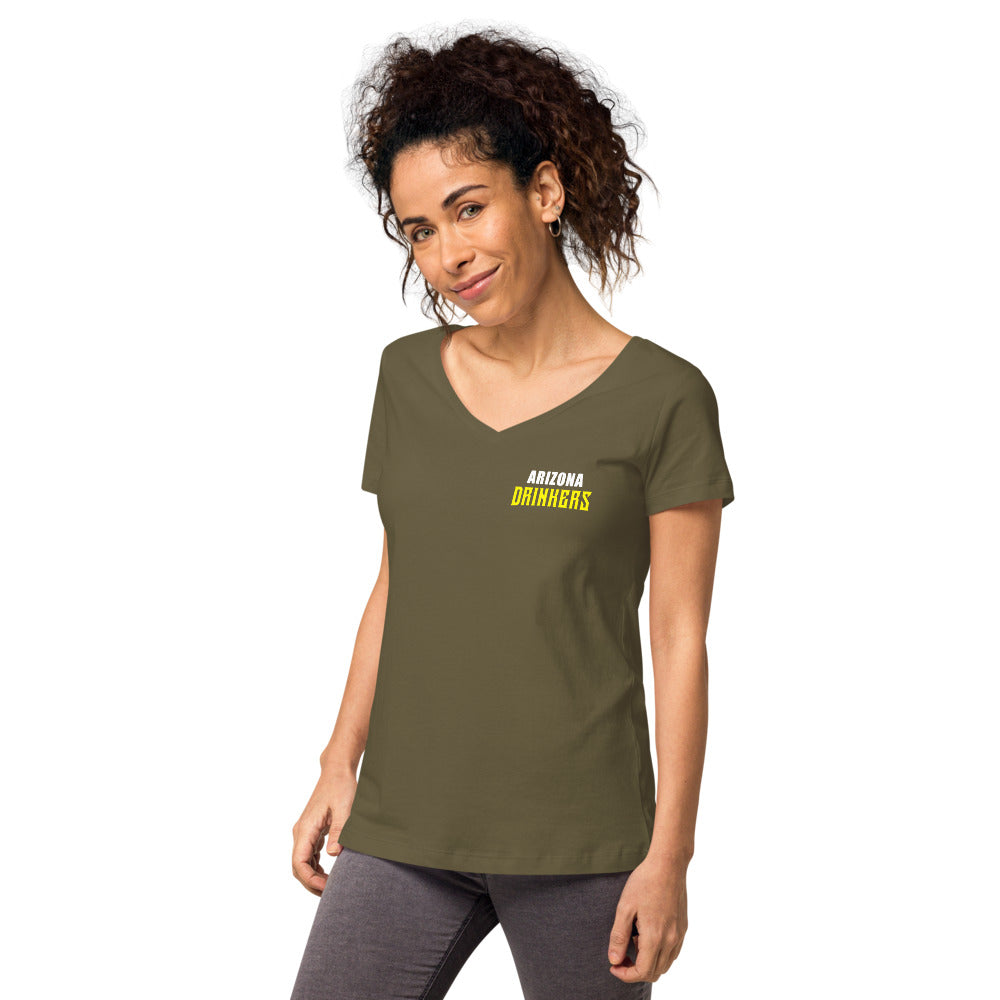 Women’s fitted v-neck t-shirt with Arizona Text on Front and logo on Back