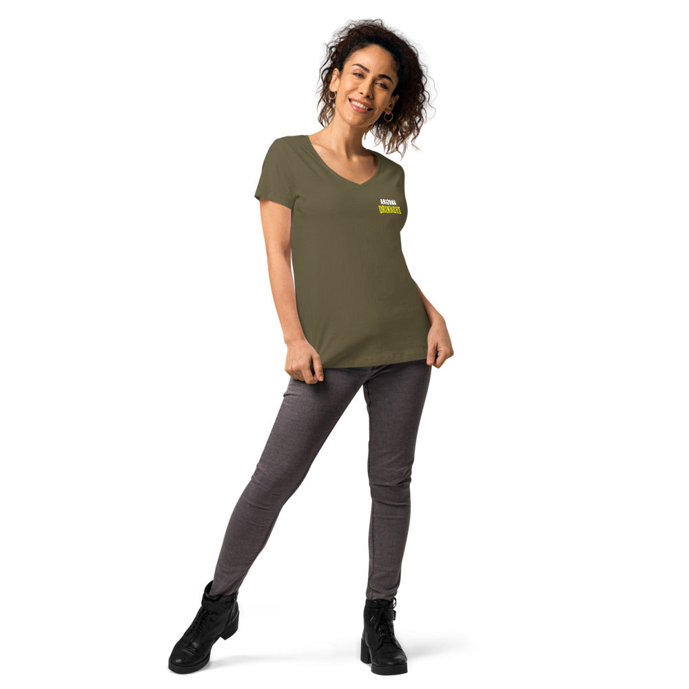 Women’s fitted v-neck t-shirt with Arizona Text on Front and logo on Back