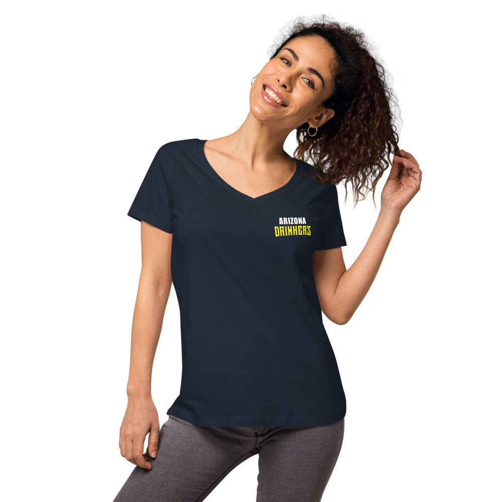 Women’s fitted v-neck t-shirt with Arizona Text on Front and logo on Back