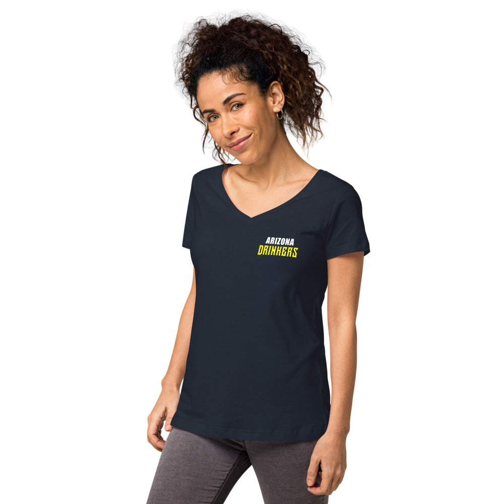 Women’s fitted v-neck t-shirt with Arizona Text on Front and logo on Back
