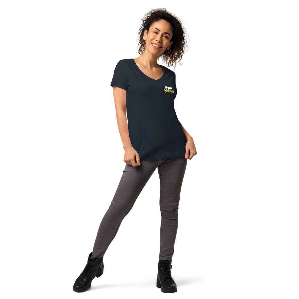 Women’s fitted v-neck t-shirt with Arizona Text on Front and Logo on Back