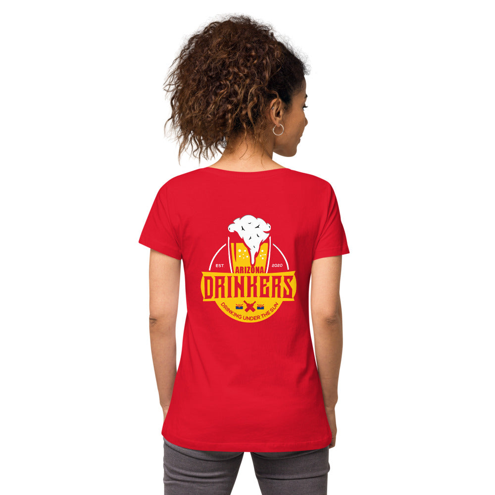 Women’s fitted v-neck t-shirt with Arizona Text on Front and logo on Back