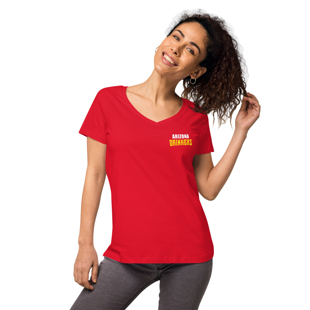 Women’s fitted v-neck t-shirt with Arizona Text on Front and logo on Back
