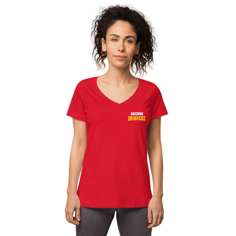 Women’s fitted v-neck t-shirt with Arizona Text on Front and logo on Back