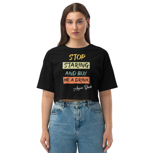 Loose drop shoulder crop top with Arizona Drinkers Text on front
