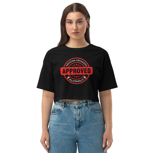 Loose drop shoulder crop top with Drinkers Text on Front