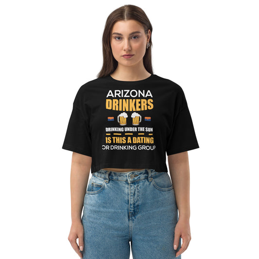 Loose drop shoulder crop top with Drinkers Text on Front