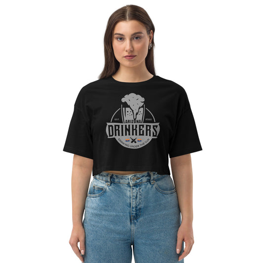 Loose drop shoulder crop top with Arizona Drinkers Logo on Front in Grey