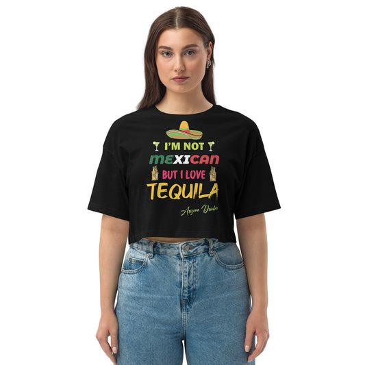 Loose drop shoulder crop top with Arizona Drinkers Text on front