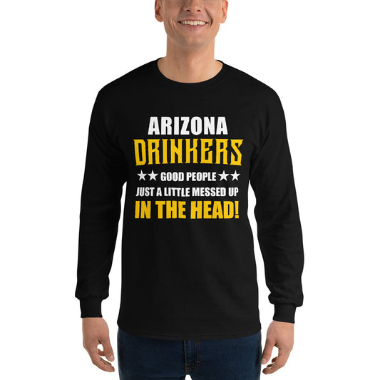 Men’s Long Sleeve Shirt with Drinkers Text on Front