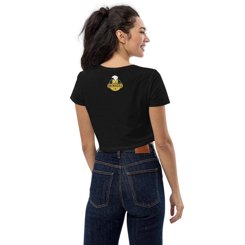 Organic Crop Top with Drinkers Text on front and logo on back