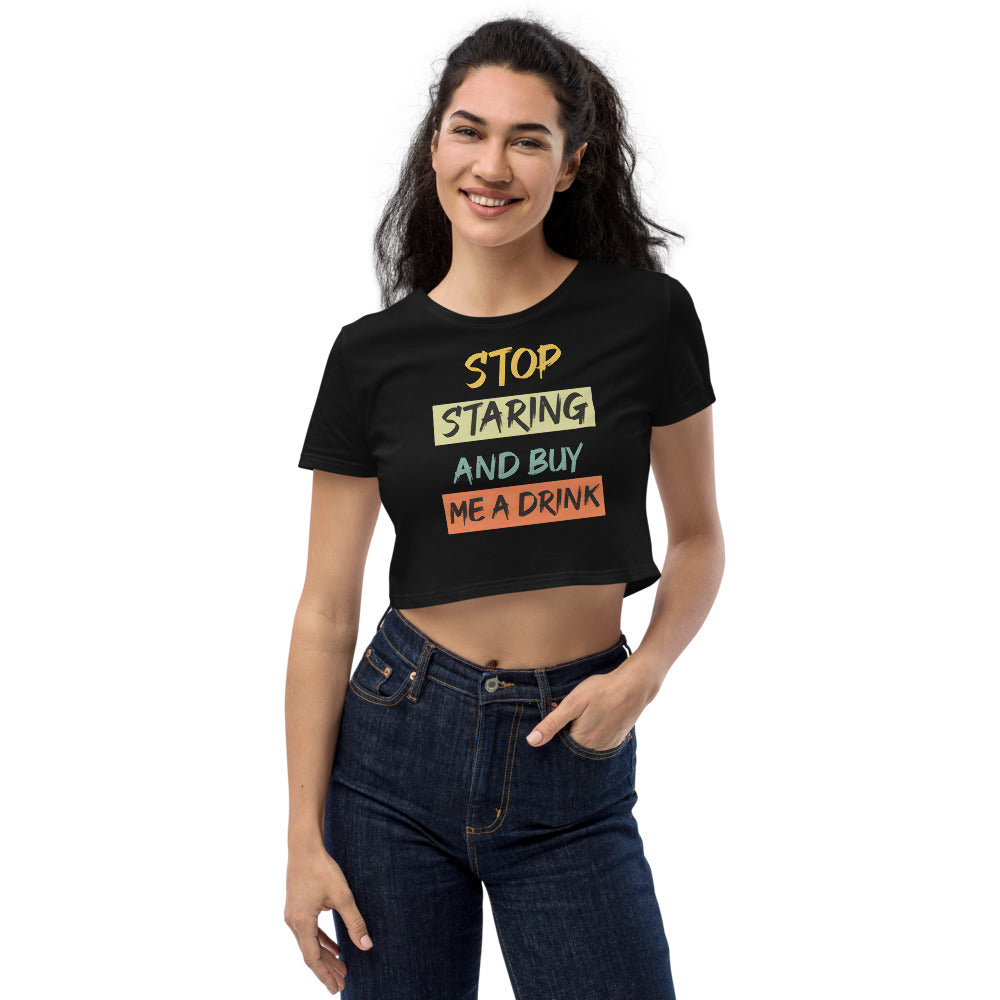 Organic Crop Top with Drinkers Text on front and logo on back