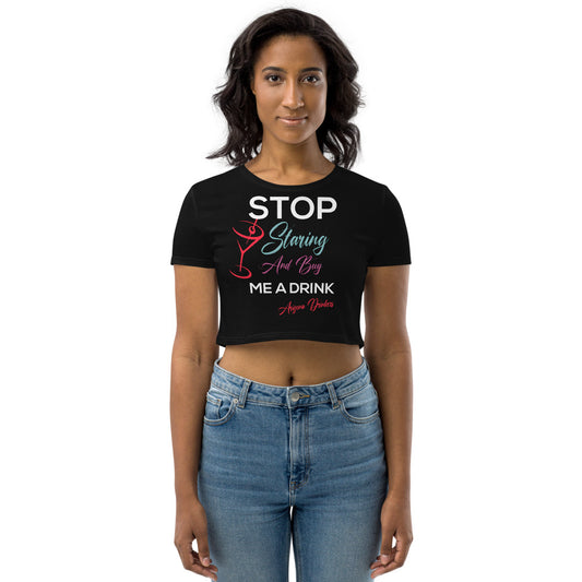 Organic Crop Top Drinkers Text on Front
