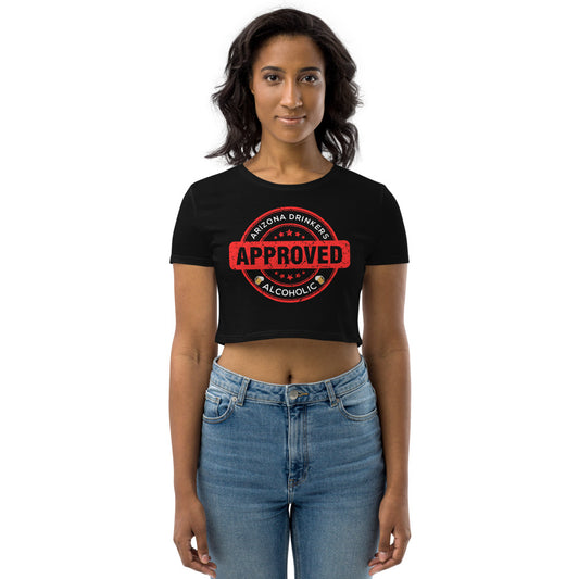 Organic Crop Top with Drinkers Text on Front