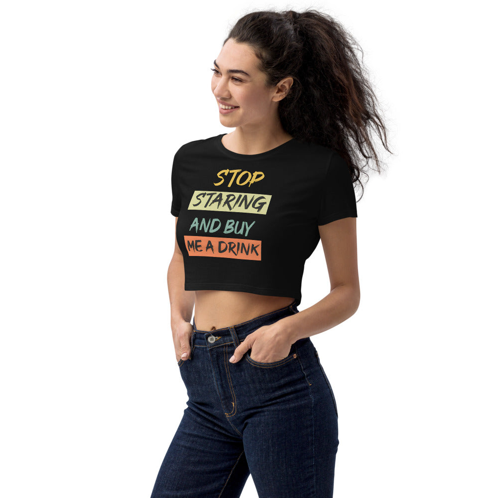 Organic Crop Top with Drinkers Text on front and logo on back