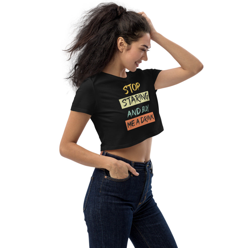 Organic Crop Top with Drinkers Text on front and logo on back