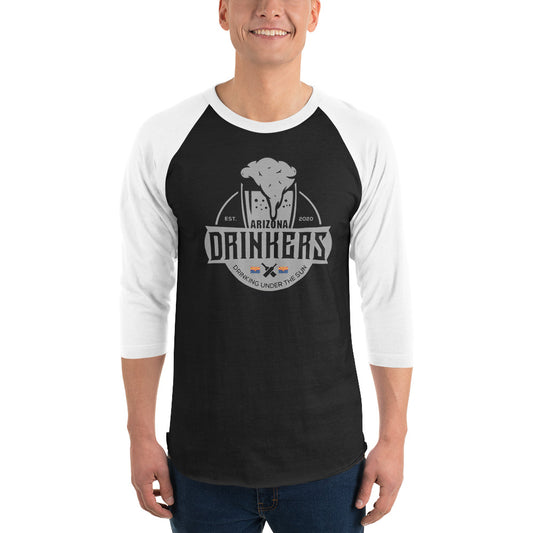3/4 sleeve raglan shirt with Arizona Drinkers Logo On Front in Grey