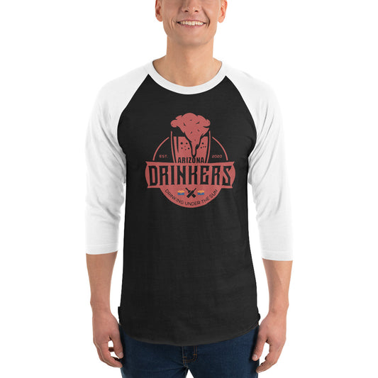 3/4 sleeve raglan shirt with Arizona Drinkers Logo On Front in Red