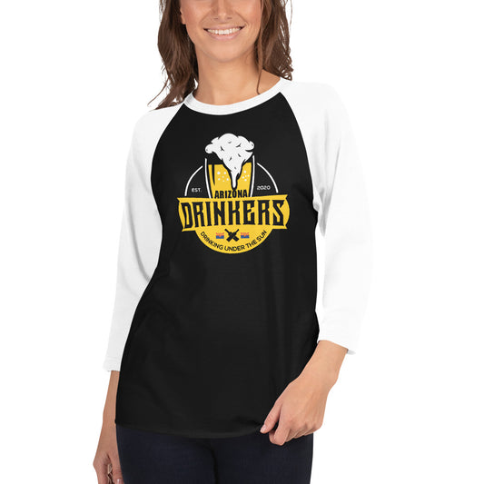 3/4 sleeve raglan shirt with Arizona Drinkers Logo on Front in Yellow