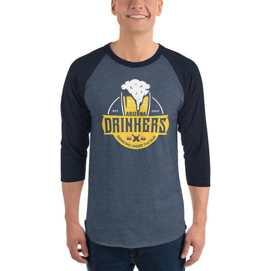 3/4 sleeve raglan shirt with Arizona Drinkers Logo On Front In Yellow