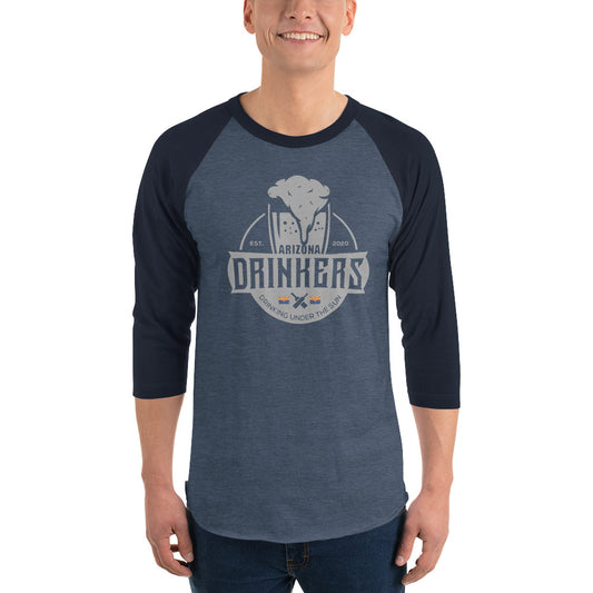 3/4 sleeve raglan shirt with Arizona Drinkers Logo On Front In Grey