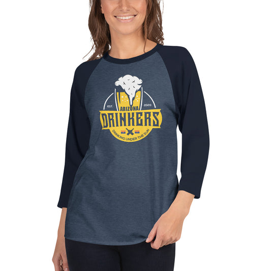 3/4 sleeve raglan shirt with Arizona Drinkers Logo on Front in Yellow