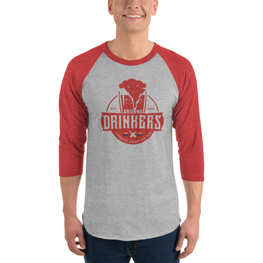3/4 sleeve raglan shirt with Arizona Drinkers Logo On Front in Red