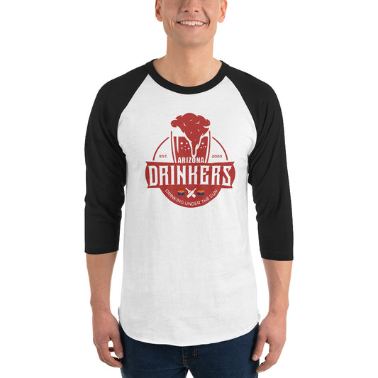 3/4 sleeve raglan shirt with Arizona Drinkers Logo On Front in Red