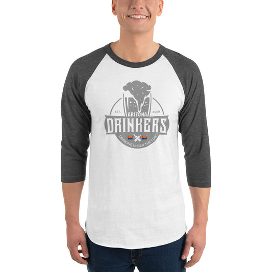 3/4 sleeve raglan shirt with Arizona Drinkers Logo On Front In Grey